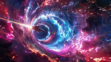Wall Mural - spaceship entering a colorful wormhole, creating a mesmerizing visual effect