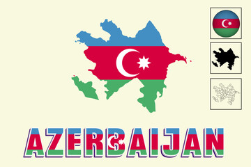 Wall Mural - Azerbaijan map and Azerbaijan flag vector drawing