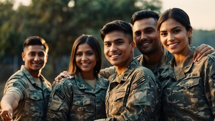 Group of army team selfie, success mission