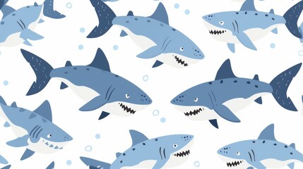 Wall Mural - Cute little shark, patterns overlay.