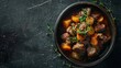 lamb stew meat cut, ultra define and real, with focus on texture, product visual view, flat lay view, dark and moody, minimalist background , radiating health and nourishment 
