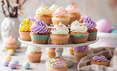 Wall Mural - Colorful Easter Cupcakes Background