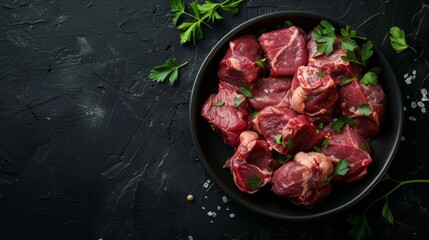 Canvas Print - meat cut, ultra define and real, with focus on texture, product visual view, flat lay view, dark and moody