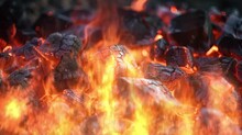 Burning Live Coals: Fiery Glow of Embers Seamless looping 4k time-lapse virtual video animation background. Generated AI