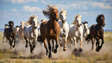 Fototapeta Do przedpokoju - Horses running across the steppe dynamic freedom h