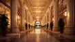 Luxury hotel interior 3d render illustration. Luxury hotel lobby with columns and arches.