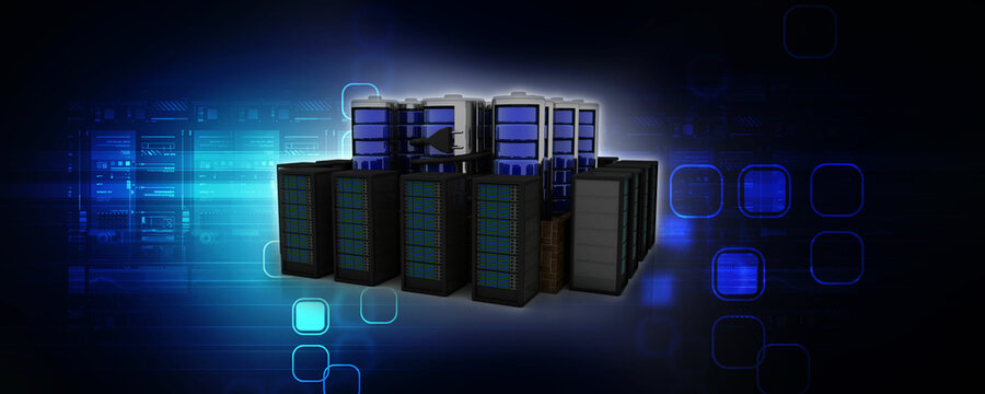 3d illustration Data center server with battery