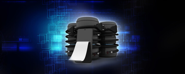 Poster - 3d rendering Fiber optical cable detail connected database near mobile phone