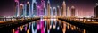 Spectacular futuristic city skyline illuminated by bright lights in ultra-modern metropolis