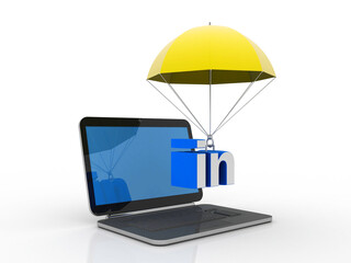Poster - 3d rendering dot in connected umbrella with laptop