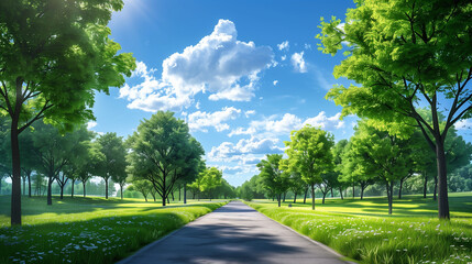 Wall Mural - Roadside view of beautiful park on blue sky