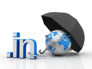 Poster - 3d rendering globe with dot in protected umbrella