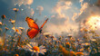 Enchanting butterfly fluttering delicately among the blooming wildflowers. 