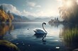 beautiful, landscape, swan, floating, water, nature, serene, peaceful, bird, pond, tranquility, beauty
