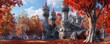 Fantasy Castle in Autumn Generative AI
