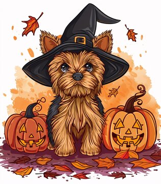 Pumpkin-Spiced Pup A Cute and Festive Halloween-Themed Illustration Generative AI