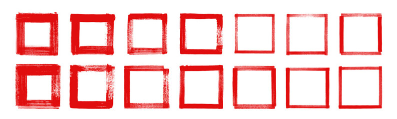 Wall Mural - Set of vector red color grunge ink brush stroke hand-painted squares. Neat and clean highlighter collection. Grunge punk blood color rough frames. Red text box bg. Straight line distressed rectangles