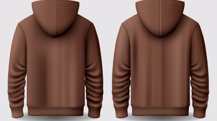 Wall Mural - Set of brown front and back view tee hoodie hoody sweatshirt on transparent background cutout, PNG file. Mockup template for artwork graphic design
