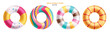 Summer inflatable ring vector set design. Summer floaters swimming rubber round toy colorful collection for sea, beach and pool swim ring. Vector illustration inflatable ring collection.
