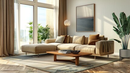 Wall Mural - Living room interior design with sofa and furniture