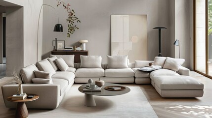 Wall Mural - Living room interior design with sofa and furniture