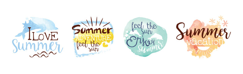 Wall Mural - Summer Vacation Promo Sign and Label Colorful Vector Set