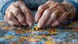 Elderly individual trying to piece together a simple jigsaw puzzle, illustrating the challenge of cognitive tasks in dementia