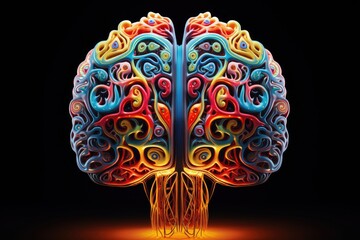 Poster - Vivid representation of a digital brain. human brain with lights, AI generated
