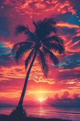 Wall Mural - Tropical sunset with trees