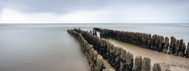Wall Mural - groyne at the coastline of rantum, sylt, schleswig-holstein, germany