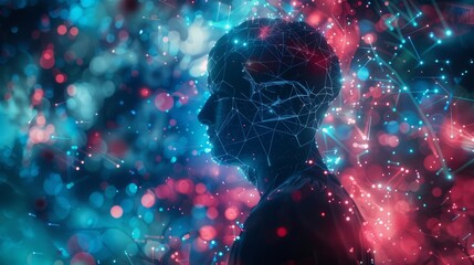 Poster - Brain Nervous System concept. Brain and thinking in a human head. Science for study and learn. Artificial Intelligence and Machine learning, AI Technology, Thinking Process concept.