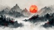 This wallpaper features abstract ink landscape art in Chinese style. It is suitable for print and digital media, rugs, wallpapers, wall art, graphic design, social media, posters, gallery walls and