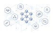© MooseD - blockchain technology on abstract hexagon background. editable stroke icons vector illustration