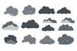 © The Illustraitor - Cartoon rainy storm cloud vector set. White sky with dark grey clouds