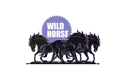 Wall Mural - WILD BIG HORSE LOGO, silhouette of great mare running in farm vector illustrations