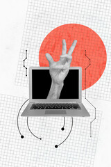 Aufkleber - Collage 3d image of pinup pop retro sketch of hand grab catch netbook internet connect deadline danger weird freak bizarre unusual fantasy