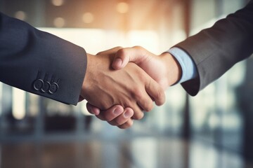 Two confident business man shaking hands during successful agreement