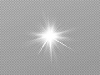 Wall Mural - bright star. transparent shining sun, bright flash. vector sparkles. to center a bright flash. trans