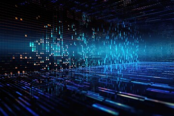 Poster - Background with holographic floating data and software coding, Technology internet connection and data analysis digital cyberspace ,Ai generated