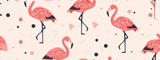 Wall Mural - Cute little flamingo, seamless overlay. illustration 