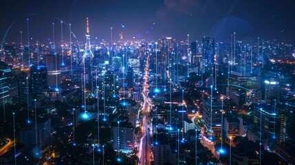 Poster - LPWA (Low Power Wide Area). Smart city and communication network concept. 5G. Wireless communication.