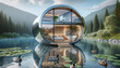 Futuristic Eco-Friendly Pod House on Serene Lake Landscape