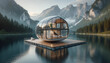 Futuristic Glass Dome House on Serene Mountain Lake