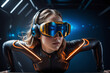 Futuristic Female Gamer Engaged in Virtual Reality Gaming Experience