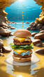 Mouthwatering Burger Fantasy in a Mystical Cave Setting