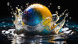 Vibrant Sphere Splashing into Water with Dynamic Ripple Effect