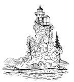 Fototapeta Storczyk - Lighthouse Drawing Line