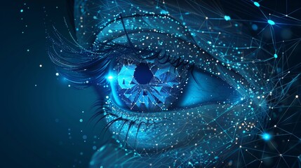 Poster - Low poly wireframe technology eye. Futuristic concept.  mesh spheres from flying debris. Thin line concept. Blue structure style illustration. Science polygonal image.