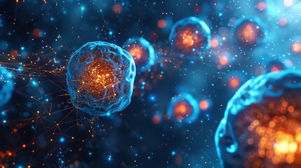 Aufkleber - Cells that are cancerous. An oncology low poly wireframe. Starry skies or space with points, lines, and shapes in the form of stars with destructible shapes.