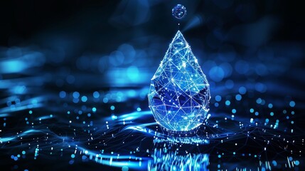 Aufkleber - The drop of water is falling. Low poly style design. Abstract geometric background. Wireframe light connection structure. Isolated  illustration in 3D.